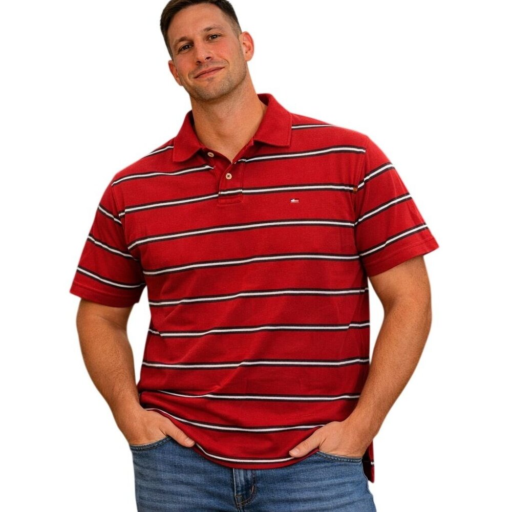 Polo Jeans Co. Ralph Lauren Mens Polo Shirt Size XL Red Striped Short Sleeve